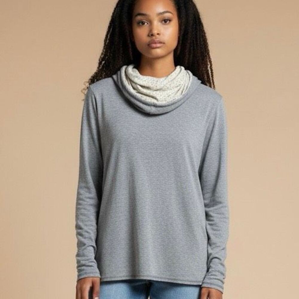 Toad&Co Repose Hoodie Cowl Neck Top Gray Polka Dot Lined Women’s‎ Small